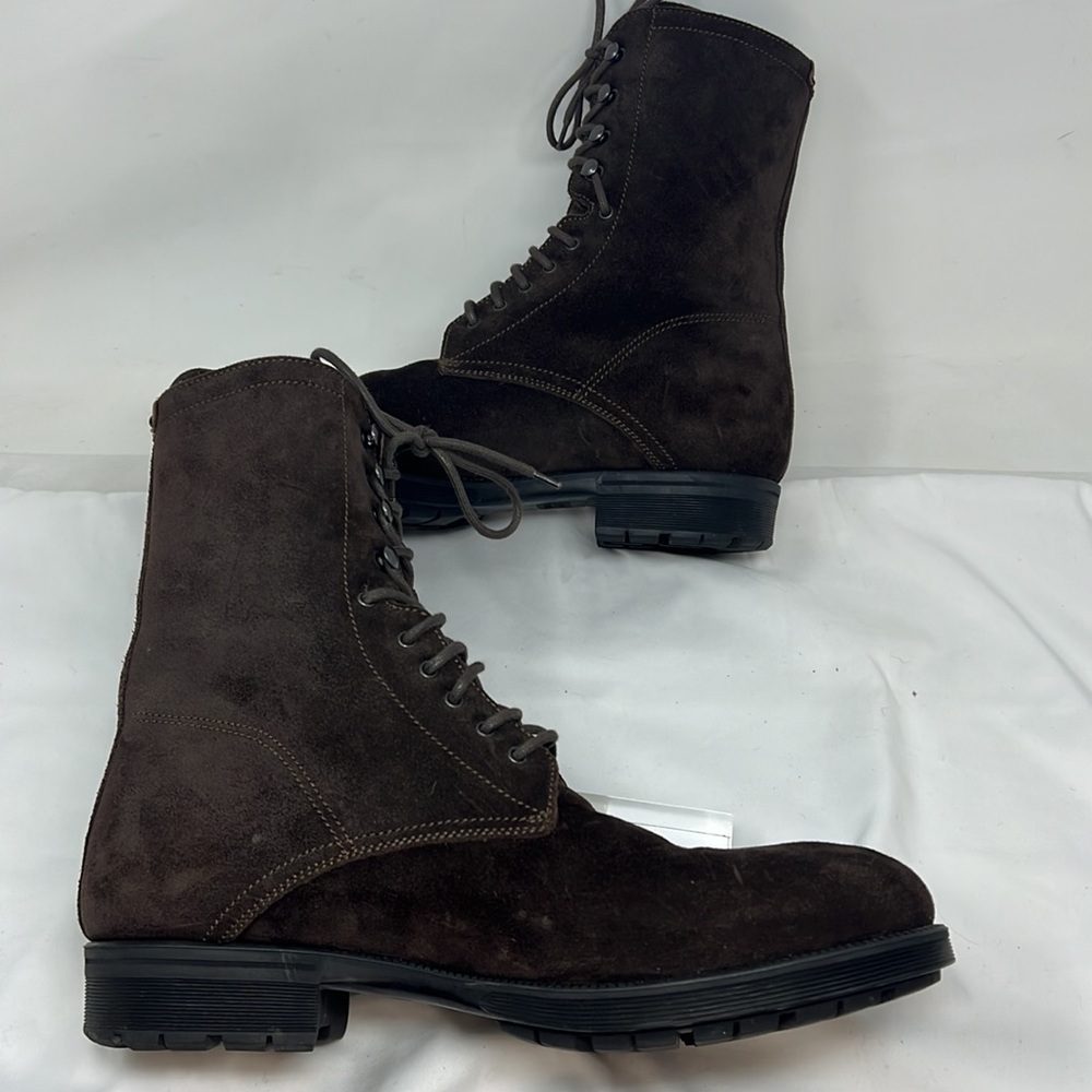 Men’s Sz 9.5 Brown Suede Full Fur Lined Lace Up Lug Boots - Picture 11 of 12